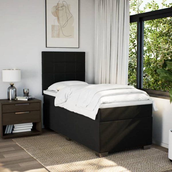Pat box spring cu saltea, negru, 90×200 cm, textil