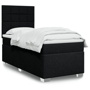 Pat box spring cu saltea, negru, 90×200 cm, textil
