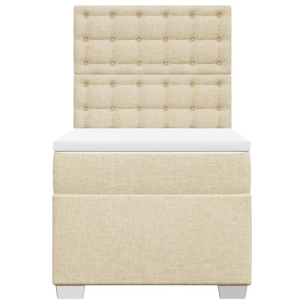 Pat box spring cu saltea, crem, 90×200 cm, textil