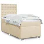 Pat box spring cu saltea, crem, 90×200 cm, textil