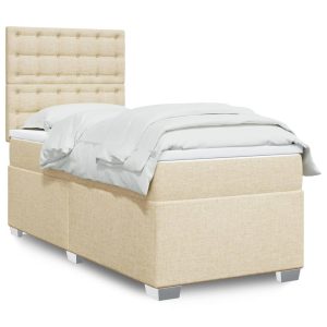 Pat box spring cu saltea, crem, 90×200 cm, textil