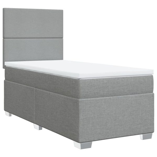 Pat box spring cu saltea, gri deschis, 100×200 cm, textil
