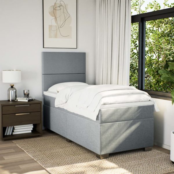 Pat box spring cu saltea, gri deschis, 100×200 cm, textil