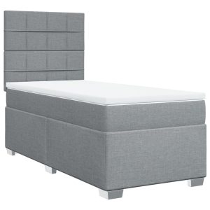 Pat box spring cu saltea, gri deschis, 100×200 cm, textil