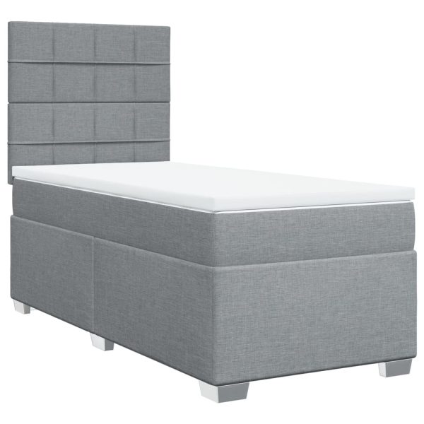 Pat box spring cu saltea, gri deschis, 100×200 cm, textil