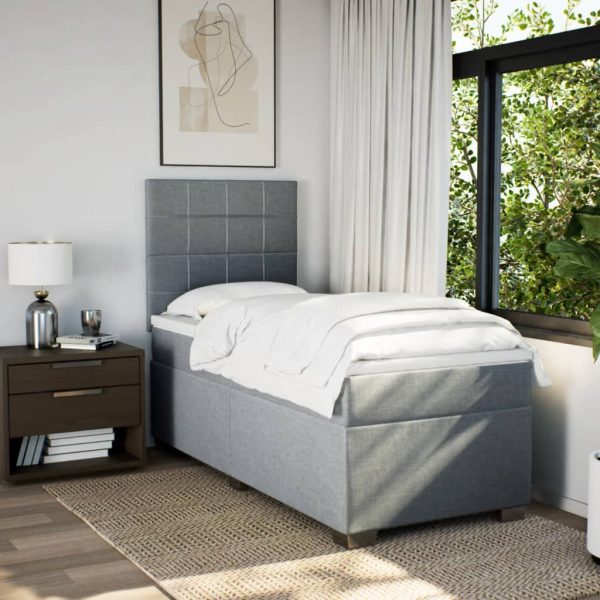 Pat box spring cu saltea, gri deschis, 100×200 cm, textil