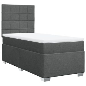 Pat box spring cu saltea, gri închis, 100×200 cm, textil