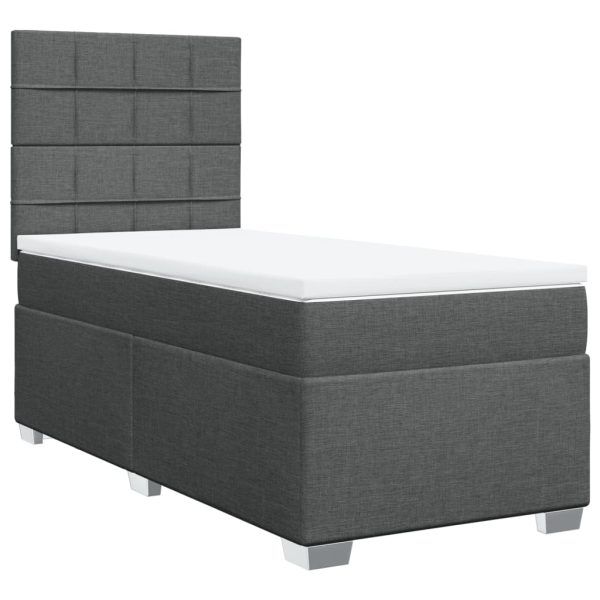 Pat box spring cu saltea, gri închis, 100×200 cm, textil