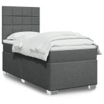 Pat box spring cu saltea, gri închis, 100×200 cm, textil