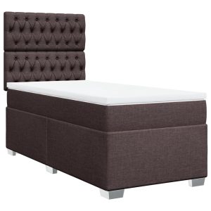 Pat box spring cu saltea, maro închis, 100×200 cm, textil