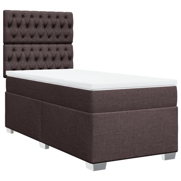 Pat box spring cu saltea, maro închis, 100×200 cm, textil