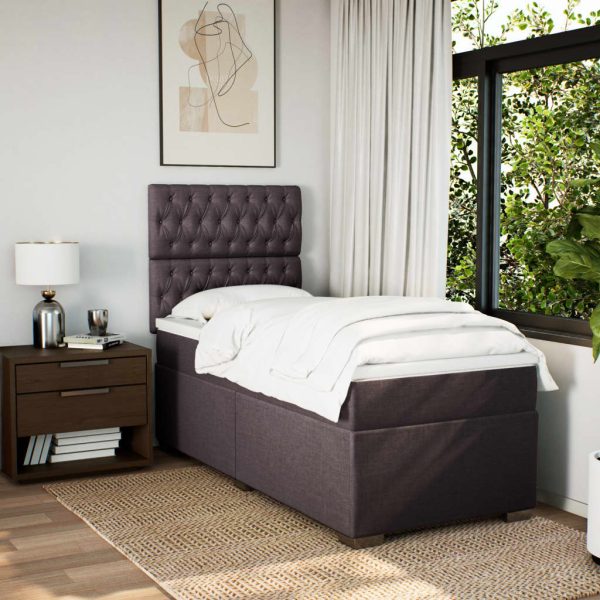 Pat box spring cu saltea, maro închis, 100×200 cm, textil