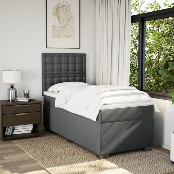 Pat box spring cu saltea, gri închis, 100×200 cm, textil
