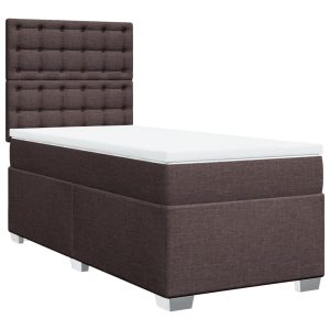 Pat box spring cu saltea, maro închis, 100×200 cm, textil