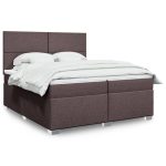 Pat box spring cu saltea, maro închis, 200×200 cm, textil