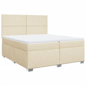 Pat box spring cu saltea, crem, 200×200 cm, textil