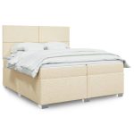 Pat box spring cu saltea, crem, 200×200 cm, textil