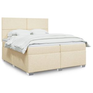 Pat box spring cu saltea, crem, 200×200 cm, textil