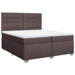Pat box spring cu saltea, maro închis, 200×200 cm, textil