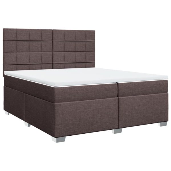 Pat box spring cu saltea, maro închis, 200×200 cm, textil