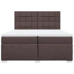 Pat box spring cu saltea, maro închis, 200×200 cm, textil