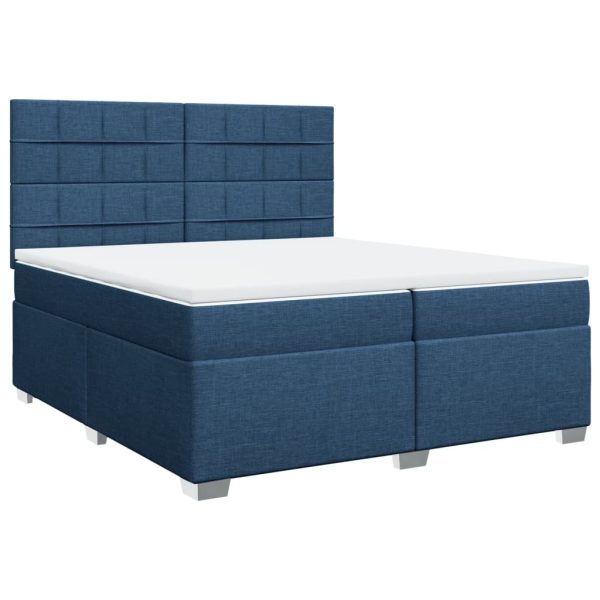 Pat box spring cu saltea, albastru, 200×200 cm, textil