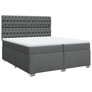 Pat box spring cu saltea, gri închis, 200×200 cm, textil