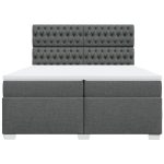 Pat box spring cu saltea, gri închis, 200×200 cm, textil