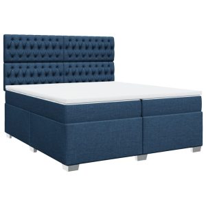 Pat box spring cu saltea, albastru, 200×200 cm, textil