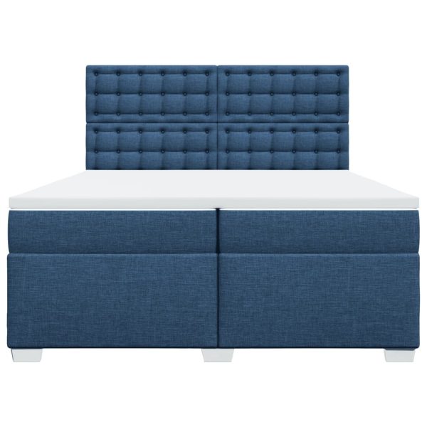 Pat box spring cu saltea, albastru, 200×200 cm, textil
