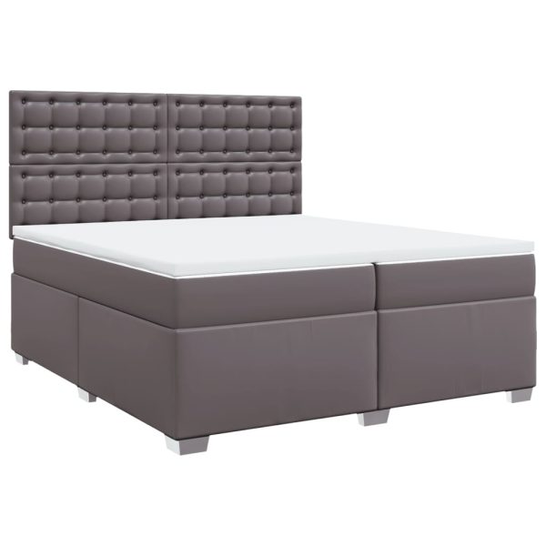 Pat continental cu saltea, gri, 200×200 cm, piele ecologică