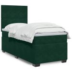 Pat continental cu saltea, verde închis, 80×200 cm, catifea