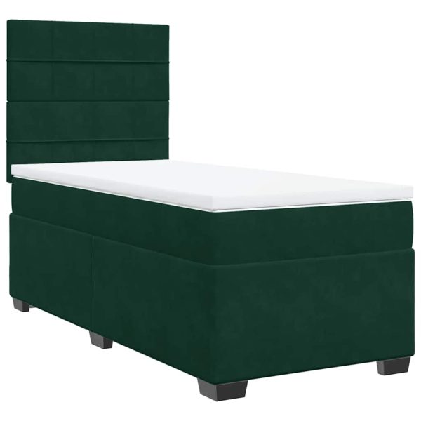 Pat continental cu saltea, verde închis, 80×200 cm, catifea