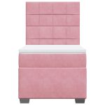 Pat box spring cu saltea, roz, 80×200 cm, catifea