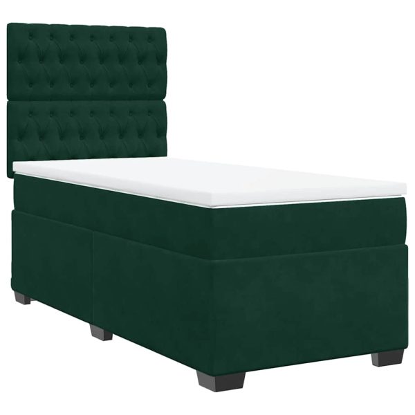 Pat continental cu saltea, verde închis, 80×200 cm, catifea