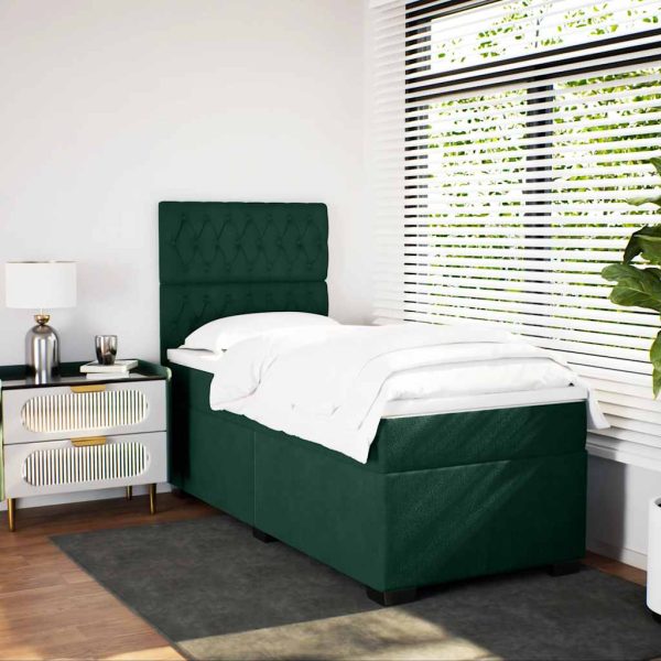 Pat continental cu saltea, verde închis, 80×200 cm, catifea
