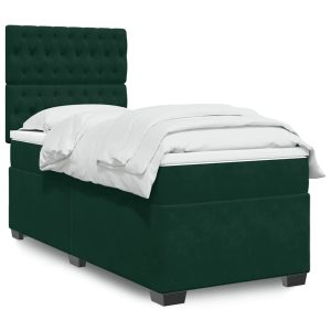 Pat continental cu saltea, verde închis, 80×200 cm, catifea