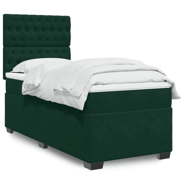Pat continental cu saltea, verde închis, 80×200 cm, catifea