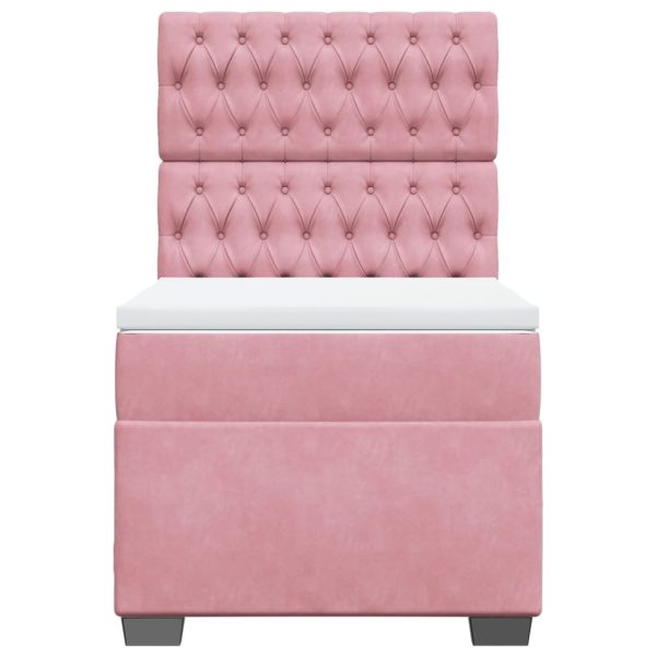 Pat box spring cu saltea, roz, 80×200 cm, catifea