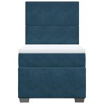 Pat box spring cu saltea, albastru, 90×190 cm, catifea