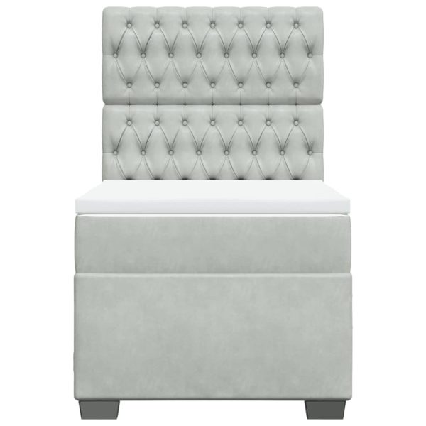 Pat box spring cu saltea, gri deschis, 90×190 cm, catifea