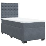 Pat box spring cu saltea, gri închis, 90×190 cm, catifea