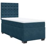 Pat box spring cu saltea, albastru, 90×190 cm, catifea
