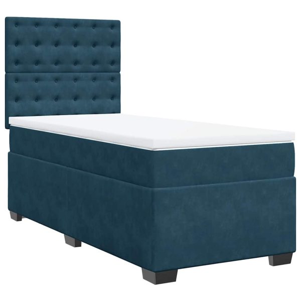 Pat box spring cu saltea, albastru, 90×190 cm, catifea