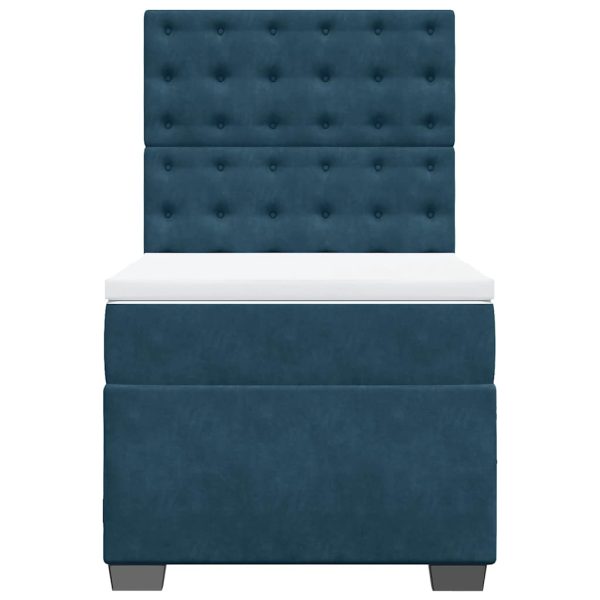 Pat box spring cu saltea, albastru, 90×190 cm, catifea