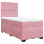 Pat box spring cu saltea, roz, 90×200 cm, catifea