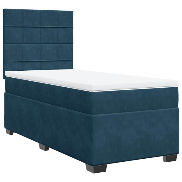 Pat box spring cu saltea, albastru, 90×200 cm, catifea