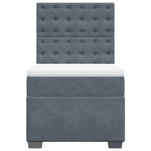 Pat box spring cu saltea, gri închis, 90×200 cm, catifea
