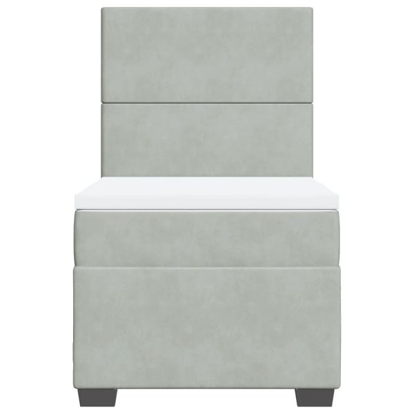 Pat box spring cu saltea, gri deschis, 100×200 cm, catifea