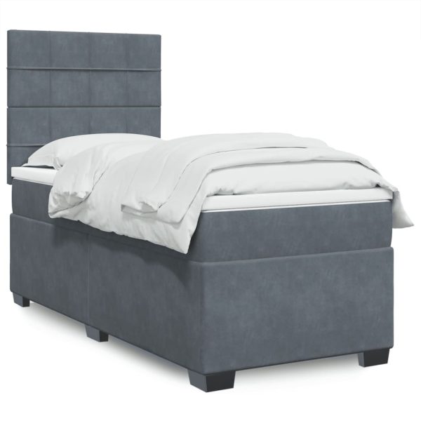 Pat box spring cu saltea, gri închis, 100×200 cm, catifea